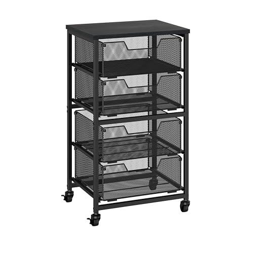 4-Drawer Rolling Cart with Wooden Top & Lockable Wheels