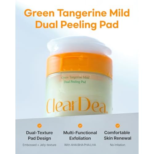 Green Tangerine Dual Peeling Pad ? Korean Exfoliating Toner Pads with 4HA Complex, Jeju Citrus Vinegar, Oil Control, Dual-Sided Texture, Hydrating & Smoothing, 50 Pads