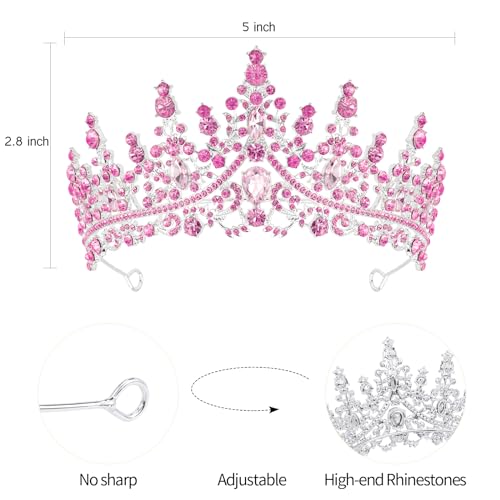 Pink Queen Tiara Crown with Sash for Women Girls Birthday Party Accessories