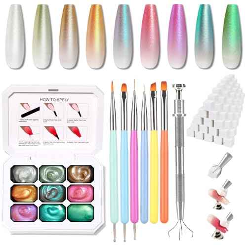 Sponge Pat Paint Nail Gel & Tools Kit, 9 Colors Ombre Nails Gradient Gel Nail Blush Blooming Aura Nails Drawing Stripper Floral Painting Nail Art, No Wipe, UV/LED Curing (9 Colors Set K)