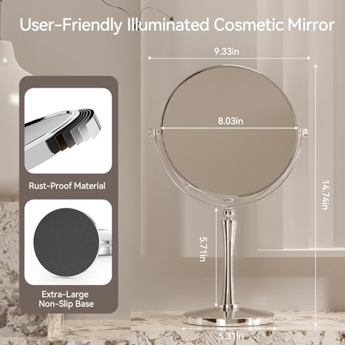 GURUN 8-inch Tabletop Makeup Mirror, 1X/20X Magnifying Vanity Mirror, 360¡Æ Rotation Dual-Sided Makeup Mirror, Ideal Gift for Women Chrome Finish M2310(8in,20X)