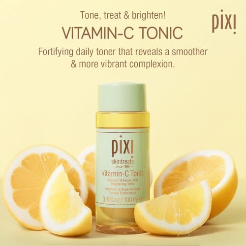 Pixi Vitamin-C Tonic,Brightening & Soothing Facial Toner, Boost Skin Luminosity, Infused with Vitamin-C & Ferulic Acid, Alcohol Free Daily Toner, 100ml / 3.4fl oz Travel Size Skin Care