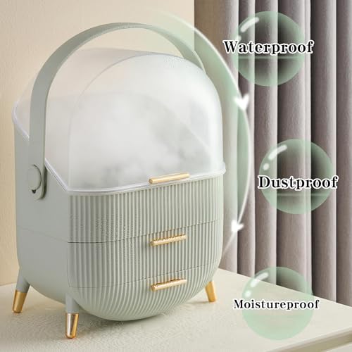 Makeup Organizer for Vanity, Cosmetics Skincare Organizers with Lid and Drawers, Cosmetic Display Cases for Countertop Bathroom Dresser, Ideal Gifts for Brush Lipstick Perfume Jewellry