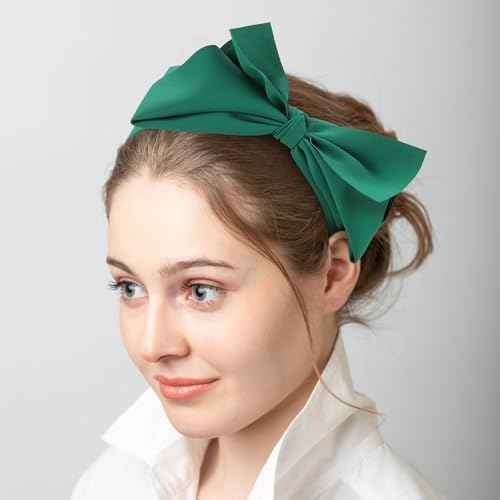 WantGor Bow Headbands for Women, Big Bowknot Hair Hoop Women Knotted Wide Turban Headbands Hair Band Bows (Green, Large)