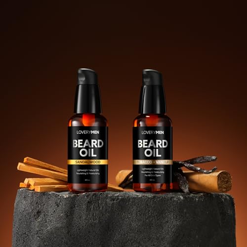 Deluxe Beard Oil for Men - Sandalwood, Tobacco Vanilla, Bergamot Sage, Cedar Pine, Unscented Fragrances, Natural Mens Beard Oil Kit With Argan & Jojoba Oil, Beard Softener Grooming Mens Beard Care