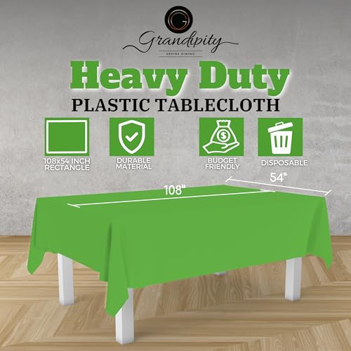 Grandipity Lime Green 12 Pack Premium Disposable Plastic Tablecloth 54 Inch. x 108 Inch. Decorative Rectangle Table Cover