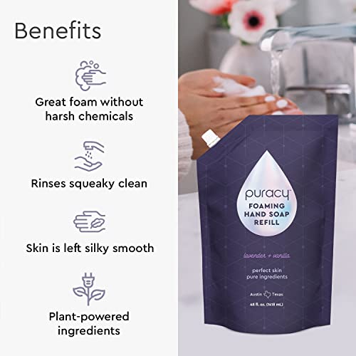 Puracy Foaming Hand Soap Refill - Plant-Powered Natural Hand Soap As Seen on TikTok, Non-Toxic, Sulfate-Free Liquid Soap, Moisturizing Foam Handwash Liquid (Lavender & Vanilla, 48 fl oz) (Pack of 2)
