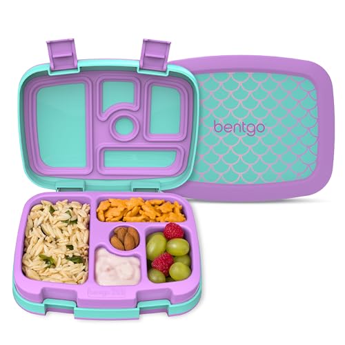 Bentgo Kids Prints Leak-Proof, 5-Compartment Bento-Style Kids Lunch Box - Ideal Portion Sizes for Ages 3-7, Durable, Drop-Proof, Dishwasher Safe, & Made with BPA-Free Materials (Mermaid Scales)