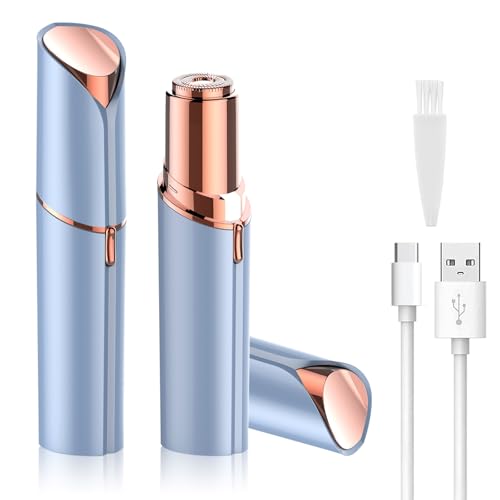 Facial Hair Removal for Women - Mini Travel Face Hair Remover - Electric Shaver Rechargeable Facial Trimmer Portable Painless Bikini Razor for Face Lips Chin Armpit Peach Fuzz Arms Legs (Blue)
