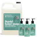 Evolved By Nature Liquid Hand Soap, 12 Oz - 3 Pack + Gallon Refill, Rosemary Lemon, Biodegradable Formula, Reusable Aluminum Dispenser