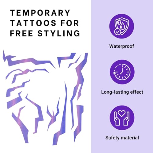Purple Ombre Temporary Patterns Tattoo ? Realistic Waterproof Body Art for Cosplay, Halloween, and Party Makeup (2 PCS)