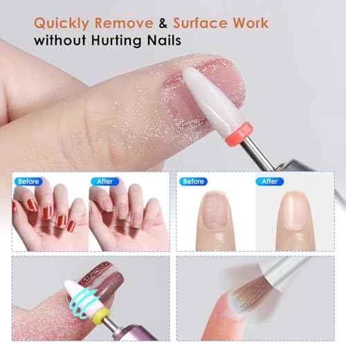 Depvko 22pcs Nail Drill Bits Set, Professional 3/32'' Ceramic Safety Drill Bits Nail Tech, Cuticle Remover Drill Bit for Acrylic Gel Efile Nail Drill, Nail Manicure Pedicure Set, Salon Home