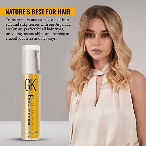 GK HAIR Global Keratin 100% Organic Argan Oil Anti Frizz Serum (10 ML) pH+ Pre-Treatment Clarifying Shampoo 300 ML
