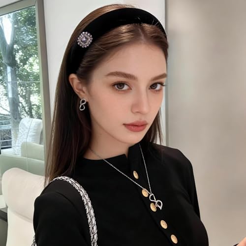 Luxury Black Velvet Headbands Set with Rhinestones & Crystal Hair Accessories for Weddings & Parties