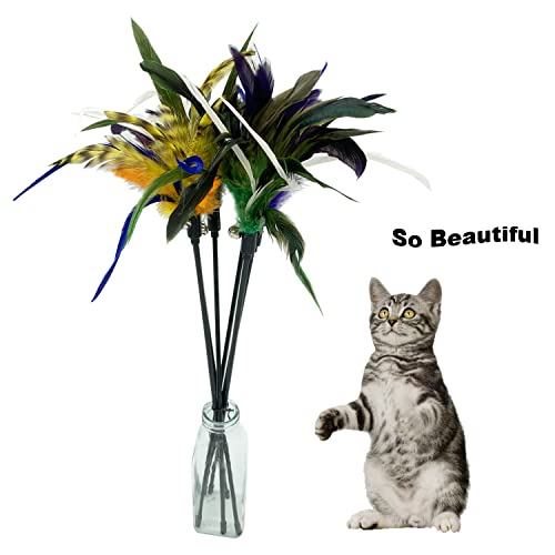CATENESS 6 Pack Cat Feather Wand Toys for Indoor Play & Exercise
