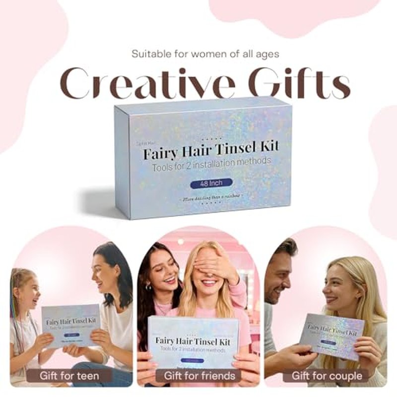 Hair Tinsel Kit with Tools - 20 Colors, 8000 Strands, 48 Inch