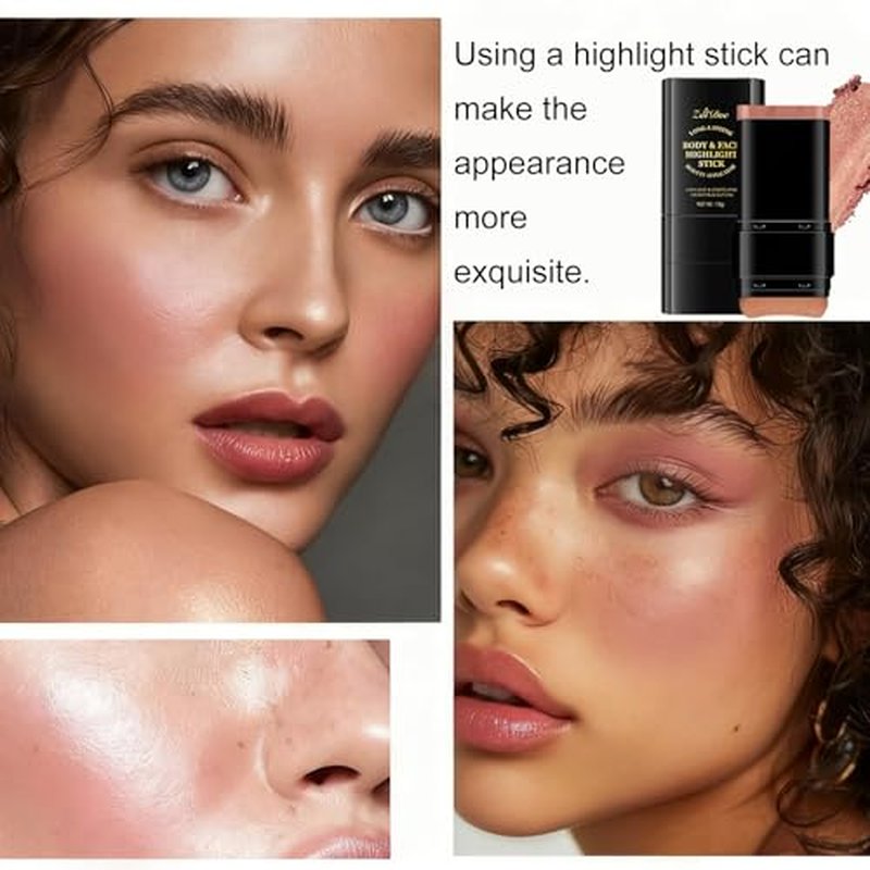 2-in-1 Golden Bronze Highlighter Stick with Blending Brush