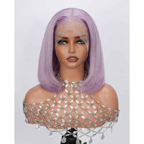 Lilac Bob Lace Front Wigs Human Hair 10 Inch Colored Bob Wig Human Hair 13x4 Frontal Lace Wig Pre Plucked with Baby Hairs 180% Density Glueless Straight Light Purple Short Bob Wig