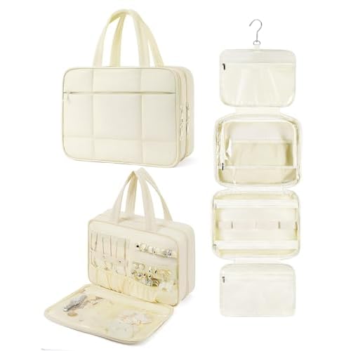 Telena Travel Toiletry Bag with Jewelry Organizer for Women, Puffy Hanging Makeup Bag Lightweight Cosmetic Bag Organizer for Travel Essentials