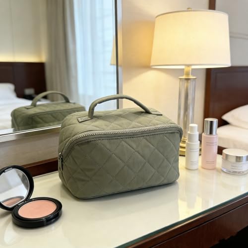 Travel Makeup Bag with 7 Compartments - Lay Flat Cosmetic Organizer