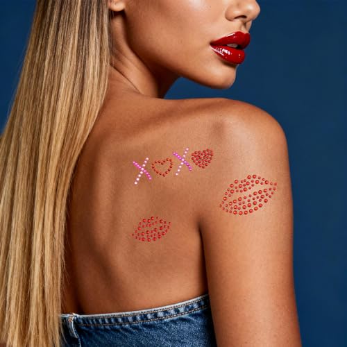 Face Gems Stickers with Red Lips & Hearts - 5 Sheet