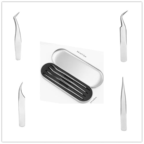 Professional Stainless Steel Eyelash Extension Tweezers, Straight and Curved Lash Tweezers Set for Eyelash Extension Artists Girls Women Beginners Tool (4Pcs/Set Eyelashes Tweezers)