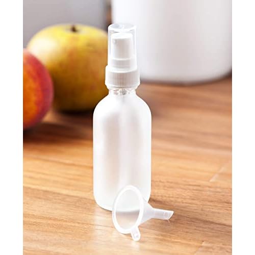 JUVITUS 2 oz Frosted Clear Glass Boston Round White Treatment Pump Bottle + Funnel (12 pack)