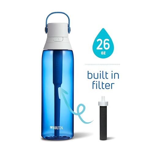 Brita Insulated Filtered Water Bottle with Straw, Reusable, BPA Free Plastic, Sapphire, 26 Ounce