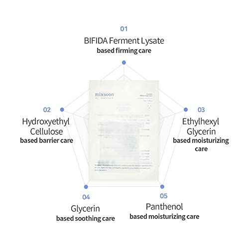mixsoon Bifida Sheet Mask Pack Face Moisturizer Sheets Korean Glass Skin Care 1Pack (5ea)