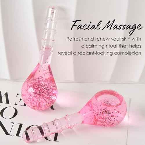 Ice Globes Facial Cooling Tools, Cryo Beauty Balls with Anti-Slip Handle for Face, Eyes & Neck, Soothing Cold Massage Tool for Relaxing & Refreshing Skincare Routine, Glitter Pink
