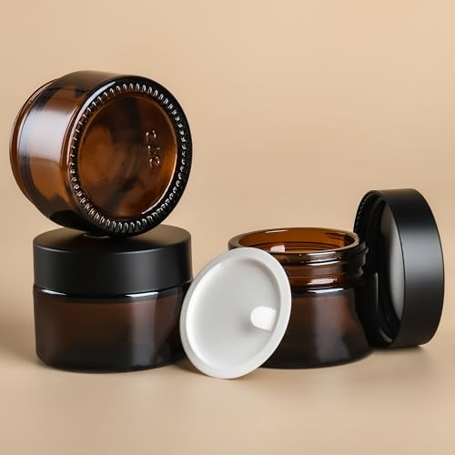 YONKAN Amber 2oz Reusable Glass Storage Jars Pack of 24 with Leak-Proof Cap