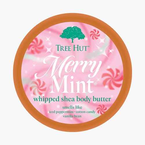 Tree Hut Merry Mint Whipped Shea Body Butter, Long-Lasting Hydration for Soft, Smooth Skin, Nourishing Essential Body Care, Lightweight Moisturizer, Holiday Gift & Stocking Stuffer, 8.4 fl oz