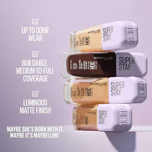 Maybelline Super Stay Lumi-Matte Foundation, Lightweight and Buildable Full Coverage Foundation Makeup For Up To 30HR Wear, 125, 1 Count