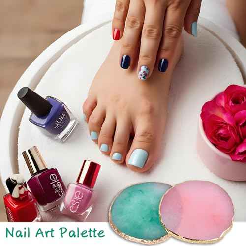 2 Pcs Nail Polish palettes Resin Nail Art Palette Golden Edge Gel Nail Polish Holder Nail Tray,Makeup Display Board Cosmetic Mixing Tools