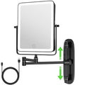 Wall Mounted Lighted Makeup Mirror, Rectangle Double Sided 1X/10X Magnifying Bathroom Height Adjustable Mirror, 6000mAh Rechargeable 3 Color and Dimmable Lights, 360 Rotation Shaving Vanity Mirror