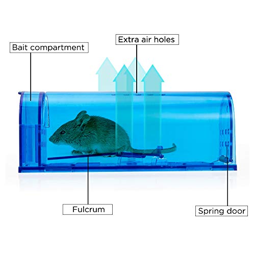 Humane Mouse Trap | Catch and Release Mouse Traps That Work | Mice Trap No Kill for mice/Rodent Pet Safe (Dog/Cat) Best Indoor/Outdoor Mousetrap Catcher Non Killer Small Capture Cage (Blue)