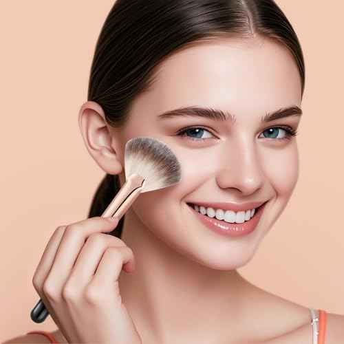 docolor Highlighter Brush Fan Brush Blush Brush Setting Makeup Brush Face Makeup Brush Synthetic Bristles For Powder, Bronzer, Highlight, Contour, Professional Make Up Brush Wooden handle