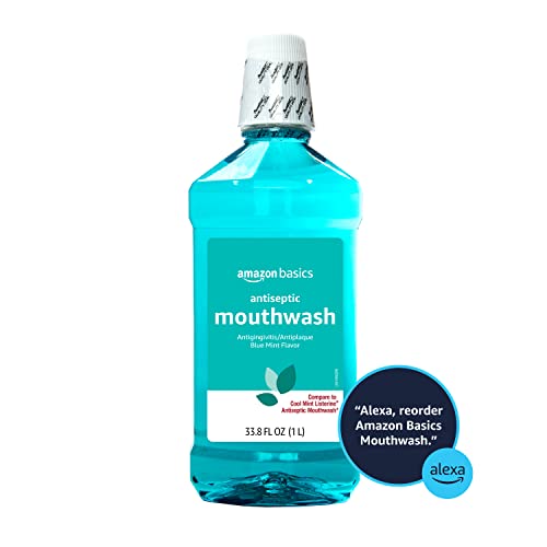 Amazon Basics Antiseptic Mouthwash - Blue Mint Oral Rinse, 1 Liter (33.8 oz)