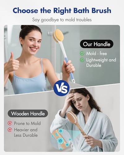 Rafow Back Scrubber Brush with 18.1" Long Handle & Dual Bristles