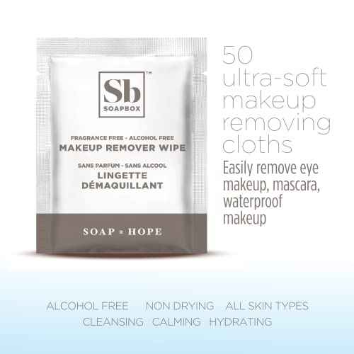 Soapbox Fragrance-Free Makeup Remover Wipes - Gentle Facial Cleansing Wipes for Dirt and Oil, Alcohol Free Makeup Remover Pads 50 Count
