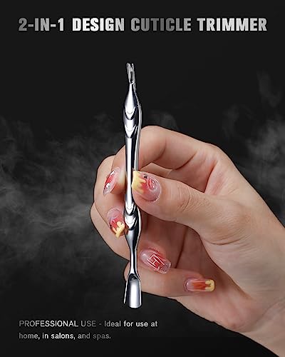 FERYES 2-in-1 Stainless Steel Cuticle Pusher & Trimmer Tool - Silver