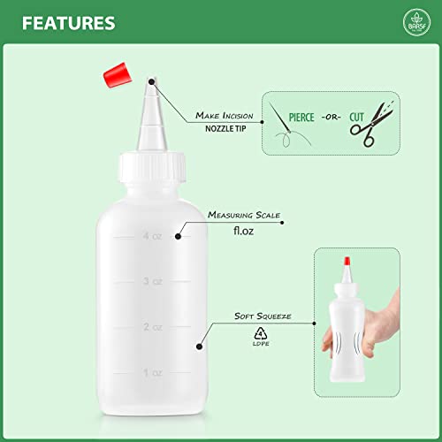 Soft Squeeze Hair Applicator Bottle for Hair Treatment, Scalp Oil, Root, Color, 4 Ounce Translucent with Measuring Scale and Cap, BPA Free, 2 Pack