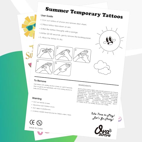 Summer Pool Party Temporary Tattoos for Kids - 44 Metallic Designs