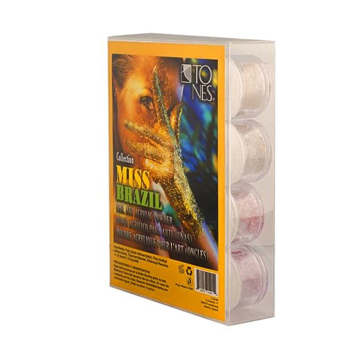 TONES Professional Acrylic Powder Collection ? Bubble-Free Application | Strong Adhesion - French Tip Ready Sculpting | 12 Vibrant Shades (Miss Brazil)