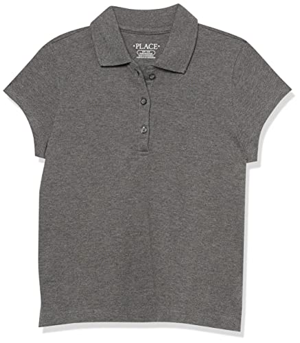 The Children's Place Girls Short Sleeve Pique Polo Shirt, Dk Heather Gray Single, X-Small Pluss