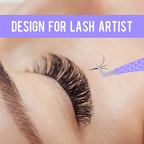 Fiber Tip Lash Tweezers For Eyelash Extension Tweezers Professional Artist Tech Work Kit Tools,Best Volume Eyelash Lashes Extensions Purple Tweezers Precision Supplies(C Curved)