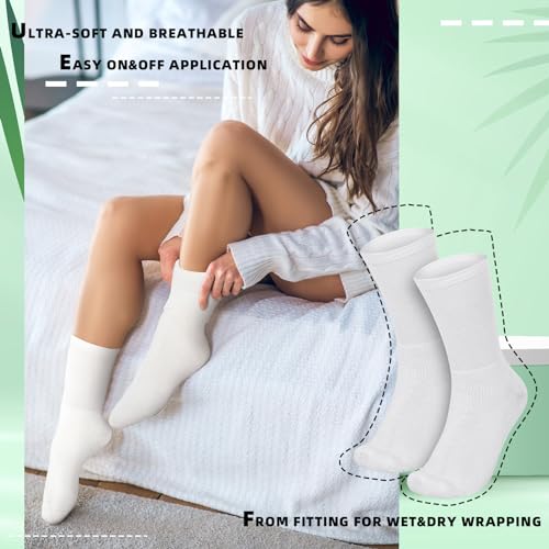 Silicherry Soft Cotton Eczema Socks - White Seamless Moisture Socks (4 Pairs)