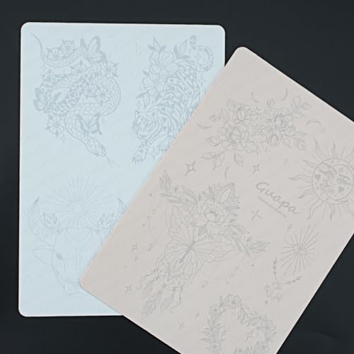 2pcs Silicone Pre Printed Tattoo Practice Skin with 9 Exquisite Tattoo Designs