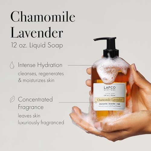 LAFCO New York Liquid Soap, Chamomile Lavender - 12 oz, Pack of 2 - Regenerates, Protects & Moisturizes - All Skin Types - Hypoallergenic, Synthetic Free & Cruelty Free - Made in Italy