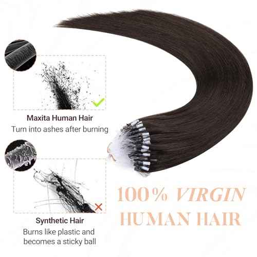 MAXITA Microlink Hair Extensions Human Hair Dark Brown Micro Bead Hair Extensions Virgin Human Hair, 50g/50 Strands/Pack, 24 In